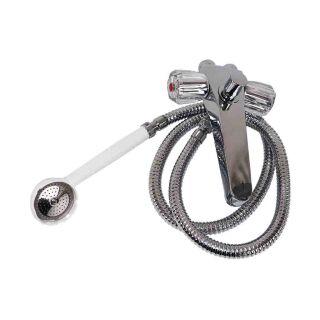 Mischbatterie für Badeofen Wittigsthal drucklos, mit autom. Durchflussbegrenzung und integrierter Belüftung, Brauseschlauch 1250 mm, Handbrause weiss