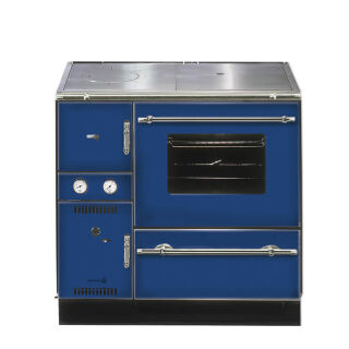 Cuisinière hydro Wamsler K 148 CL bleue/chrome - raccordement du tuyau de fumée à droite