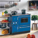 Cuisinière hydro Wamsler K 148 CL bleue/chrome - raccordement du tuyau de fumée à droite