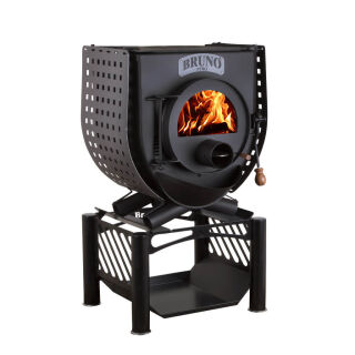 Poêle datelier Bruno Pyro I avec plaque de cuisson et socle Compakt & tôles de protection Quattro